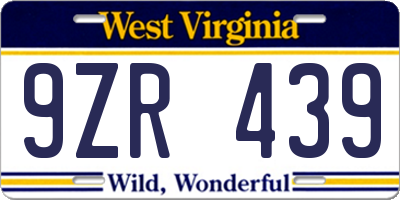 WV license plate 9ZR439
