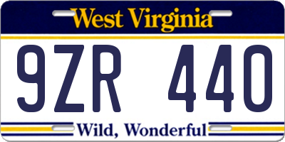 WV license plate 9ZR440
