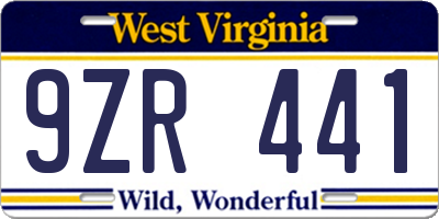 WV license plate 9ZR441