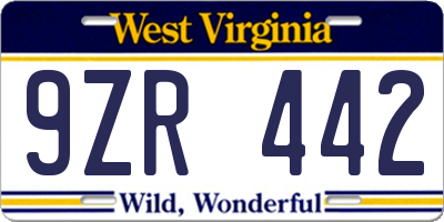 WV license plate 9ZR442
