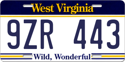 WV license plate 9ZR443