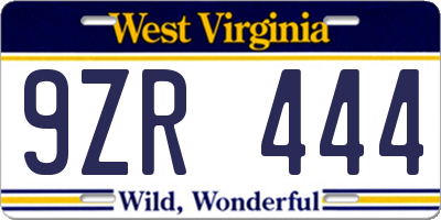 WV license plate 9ZR444
