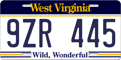 WV license plate 9ZR445