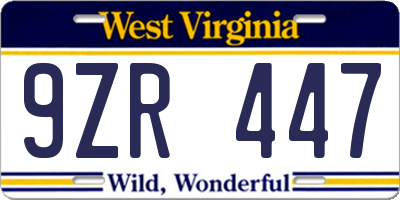 WV license plate 9ZR447