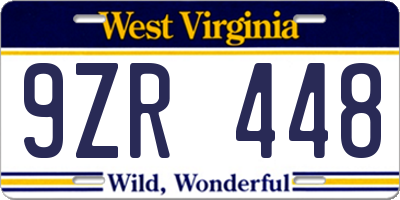 WV license plate 9ZR448