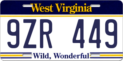 WV license plate 9ZR449