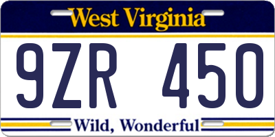 WV license plate 9ZR450