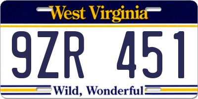 WV license plate 9ZR451