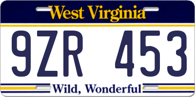 WV license plate 9ZR453