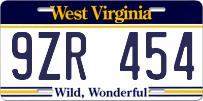 WV license plate 9ZR454