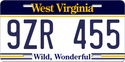 WV license plate 9ZR455