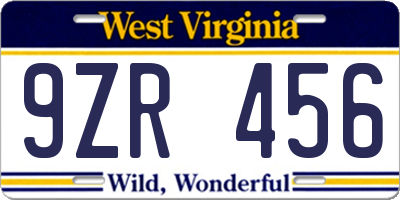 WV license plate 9ZR456