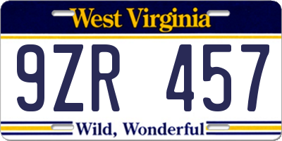 WV license plate 9ZR457