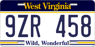 WV license plate 9ZR458