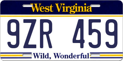 WV license plate 9ZR459
