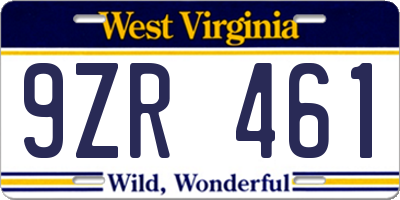 WV license plate 9ZR461