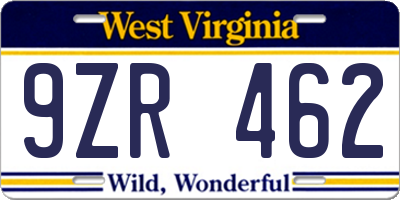 WV license plate 9ZR462