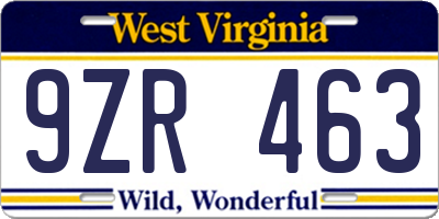 WV license plate 9ZR463