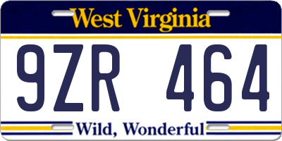 WV license plate 9ZR464