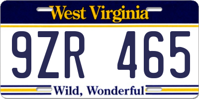 WV license plate 9ZR465