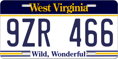 WV license plate 9ZR466