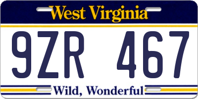 WV license plate 9ZR467
