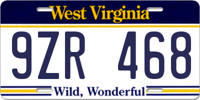 WV license plate 9ZR468