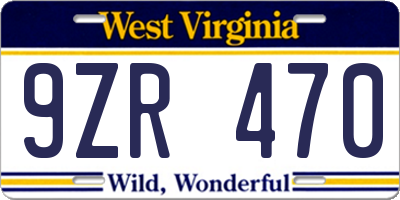 WV license plate 9ZR470