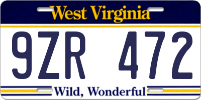 WV license plate 9ZR472