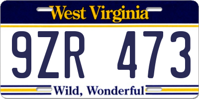 WV license plate 9ZR473