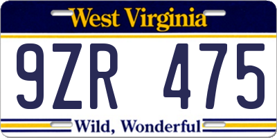 WV license plate 9ZR475