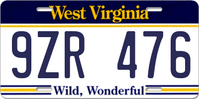 WV license plate 9ZR476