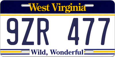 WV license plate 9ZR477