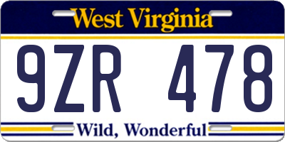 WV license plate 9ZR478