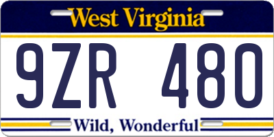 WV license plate 9ZR480