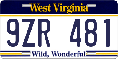 WV license plate 9ZR481