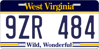 WV license plate 9ZR484