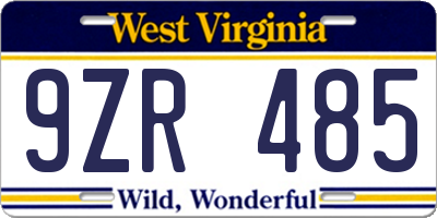 WV license plate 9ZR485