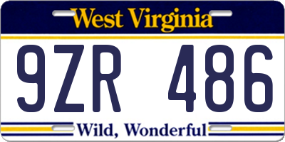 WV license plate 9ZR486