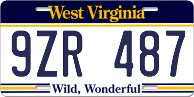 WV license plate 9ZR487
