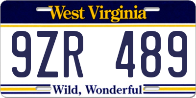 WV license plate 9ZR489