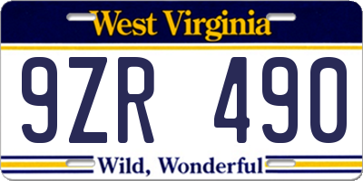 WV license plate 9ZR490