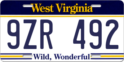 WV license plate 9ZR492