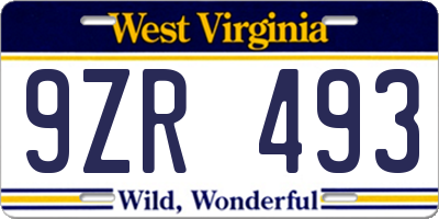 WV license plate 9ZR493