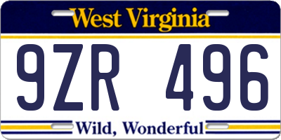 WV license plate 9ZR496