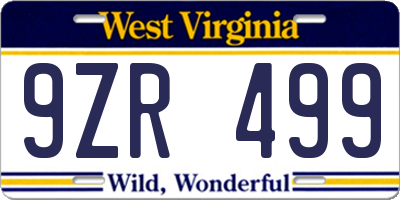 WV license plate 9ZR499
