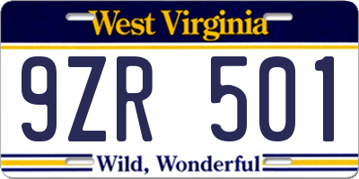 WV license plate 9ZR501