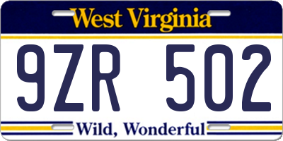 WV license plate 9ZR502