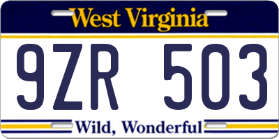 WV license plate 9ZR503