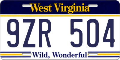 WV license plate 9ZR504